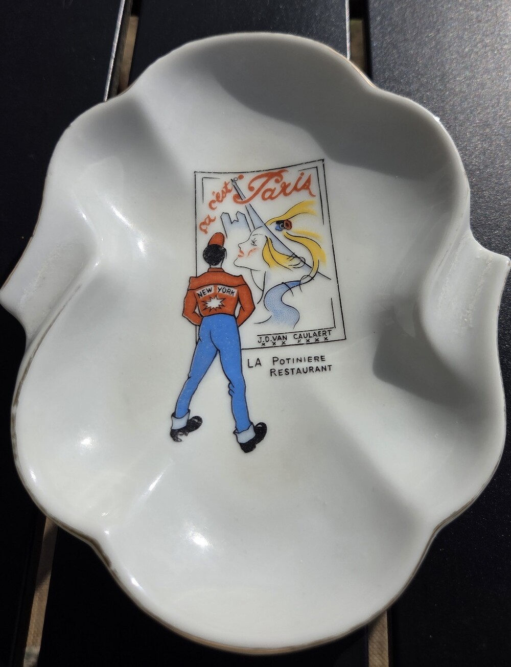 Vtg 50's NY Advertising Ceramic Ashtray Dish from La Potiniere french restaurant